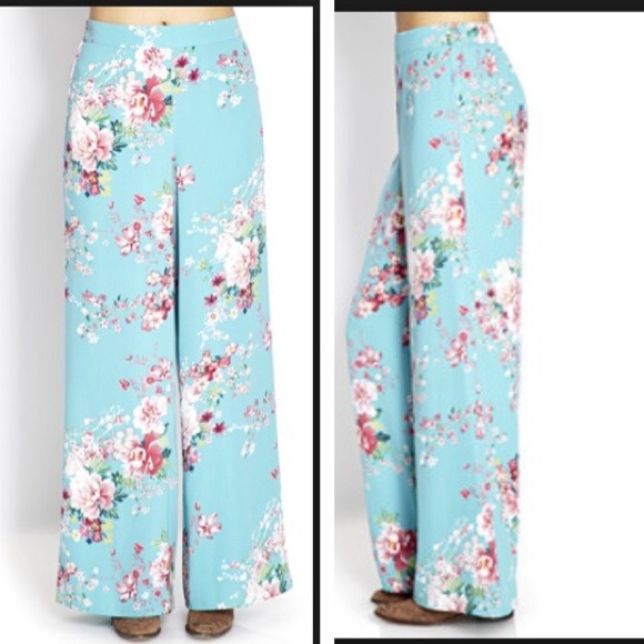 Forever 21 Pants - 🚫SOLD Cherry blossom blue kimono pants