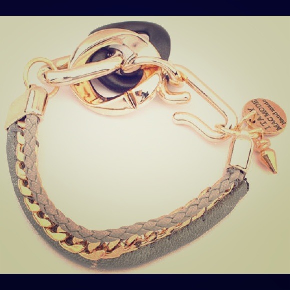 Leatherette & gold accent bracelet w/ charm
