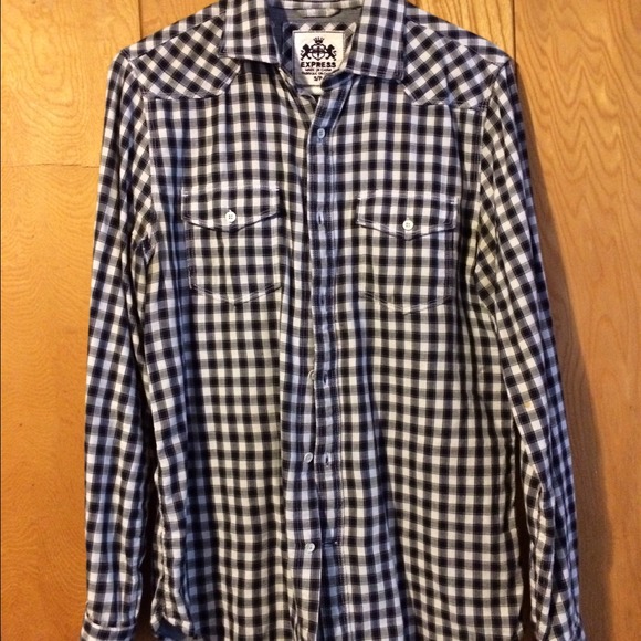 Men's express blue white long sleeve button down S
