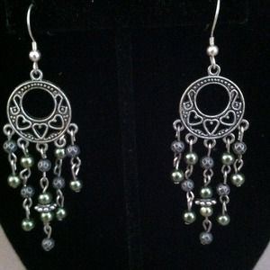 Olive Green and Gunmetal Earrings