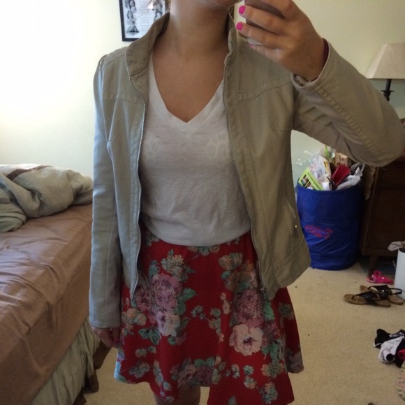 Khaki colored leather jacket
