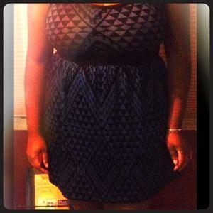 Diamond- pattern blue and black dress