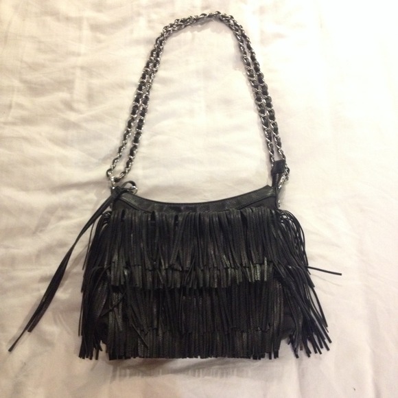 NWOT Deena & Ozzy Black Faux Leather Fringe Purse