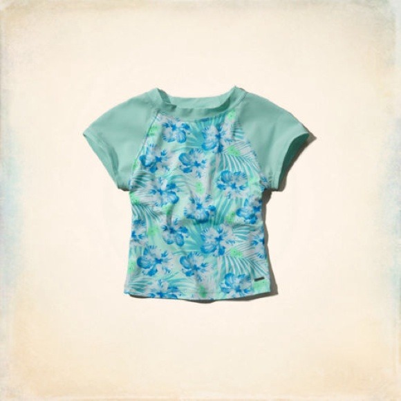 Blue floral rashguard hollister crop top - Picture 1 of 4