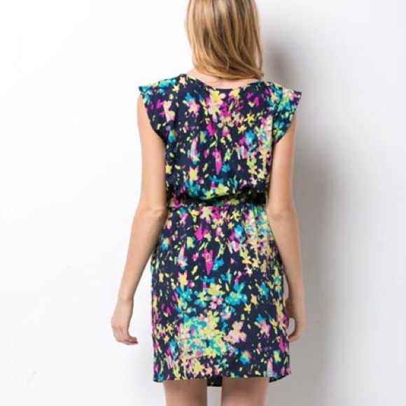 NWT Navy Floral Print Dress with Drawstring Belt - Picture 3 of 4