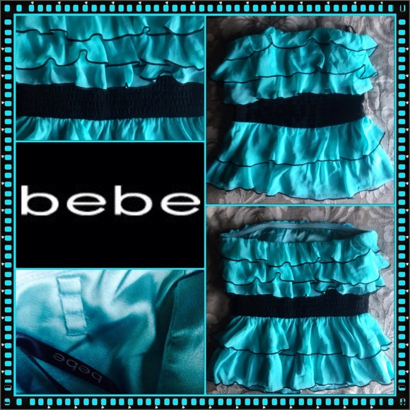Bebe Aqua/Teal Blue Ruffle Tube/Halter Top Small - Picture 1 of 3