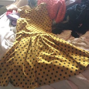 Pleated mustard polka dotted dress