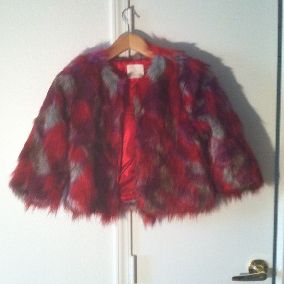 **SOLD**. Multi colored faux fur jacket - Picture 1 of 5