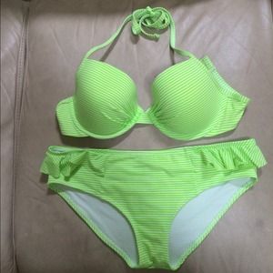 Push-Up Neon Seersucker Swimsuit