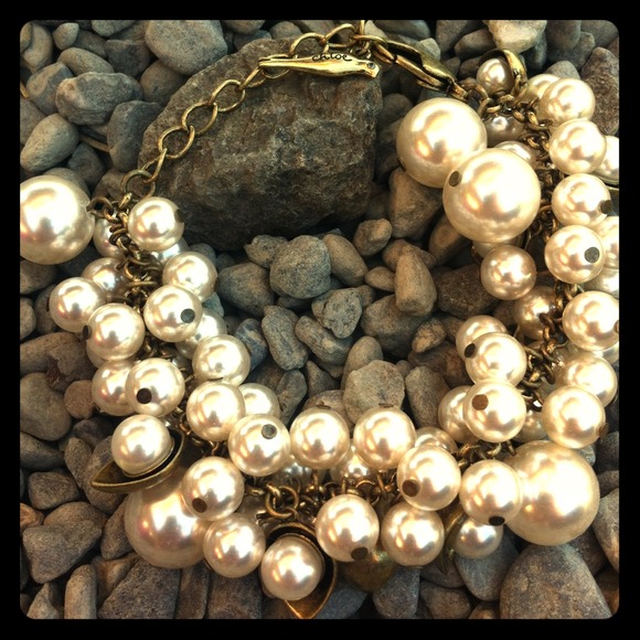 Brass & pearl bracelet & gold plated ring