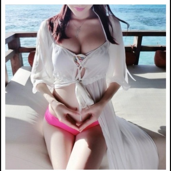 Lace up white chiffon swimwear