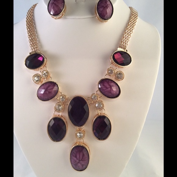 Purple Glass & Rhinestone Necklace Set - Picture 2 of 3