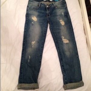 Zara Destroyed Denim Cropped Jeans
