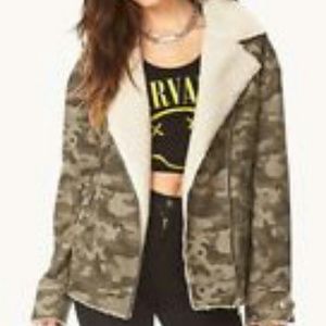 Forever21 Camo print aviator jacket with faux trim
