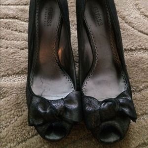 Black silver wedge heels