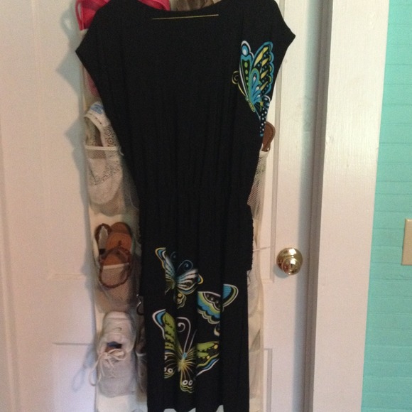 Black butterfly dress.