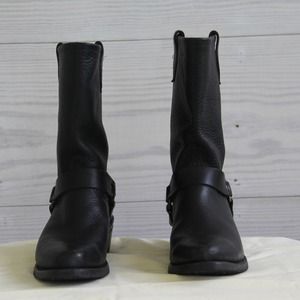 Black Leather Harness Boots