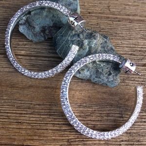 Silver pave cubic circ hoops