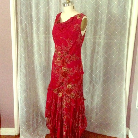 Red Floral Beaded Dress