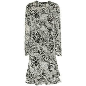 DKNY 14 STRETCH SILK ANIMAL PRINT DRESS BLACK SLIP