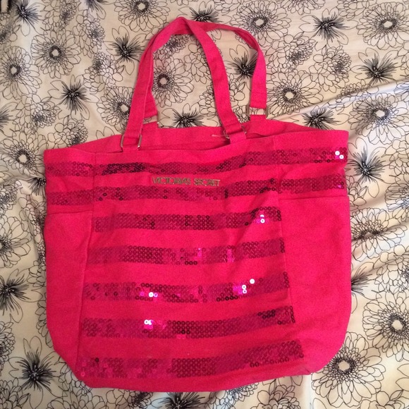 victoria's secret pink sequin tote