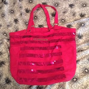 victoria's secret pink sequin tote