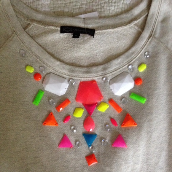 Karma Blue Tops - Neon gemstone bib caged back short sleeve top