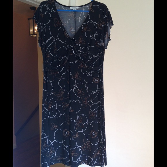 Black Dress with Brown and White Designs