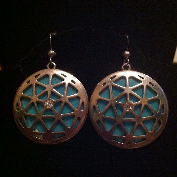 Silver & Mint Lazer Cut Out Earrings 2" flat backs
