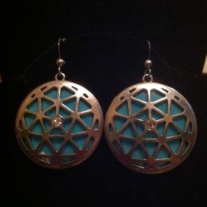 Silver & Mint Lazer Cut Out Earrings 2" flat backs