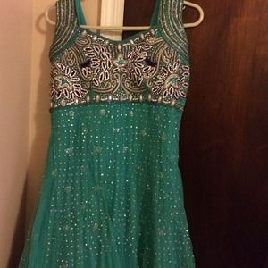 Teal anarkali (3 piece)
