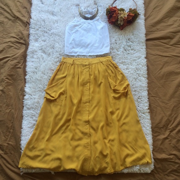 Dresses & Skirts - Mustard T Length Button Skirt