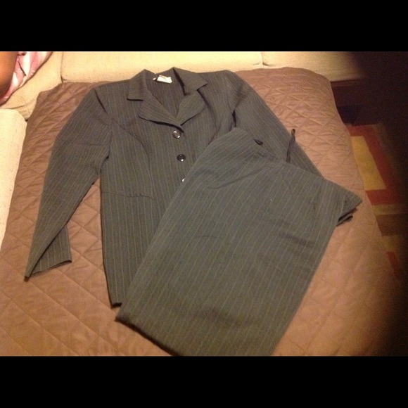 Black and grey pin striped suit