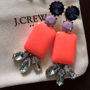 🆕 J. Crew Statement Crystal Earrings Neon Pink