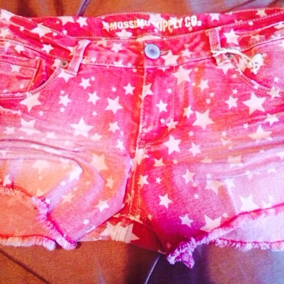 Patriotic star denim faded destructed shorts