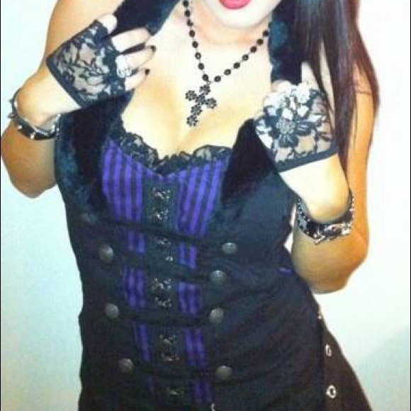 Black purple stripe fur top