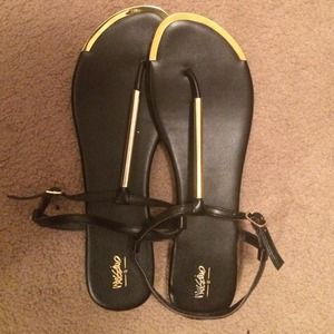 Black and Gold Metal Sandals