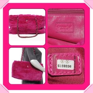 100% auth Chanel fuschia rabbit fur chain link bag