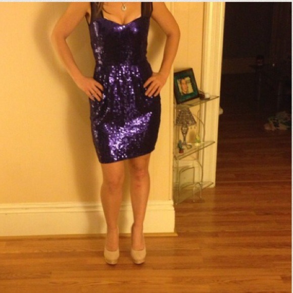 Blue sequin knee high dress