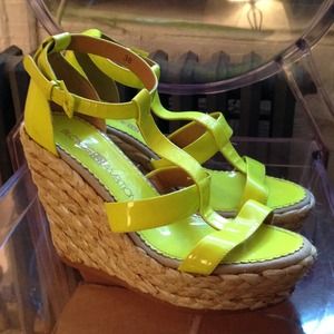 Blonde Ambition Neon Platform Wedges Size 8