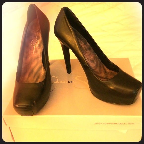 Sexy black leather platform heels