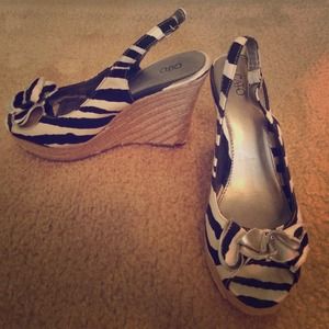 Zebra black white print wedge heels Cato