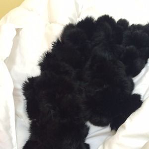 Black rabbit fur plush Pom scarf