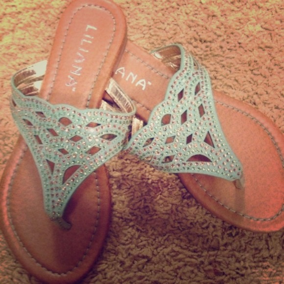 Seafoam rhinestone sandals. Size 6