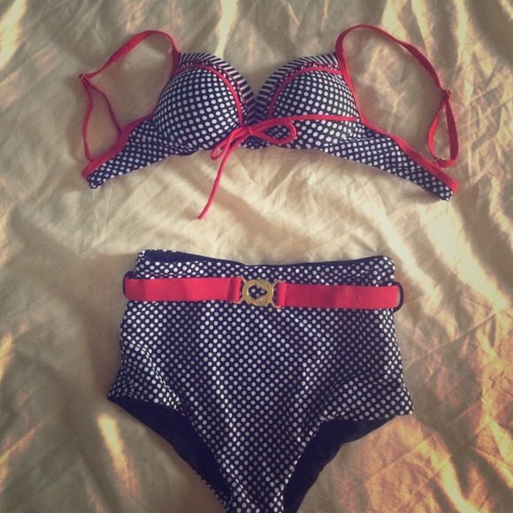 High waisted polka dot bikini