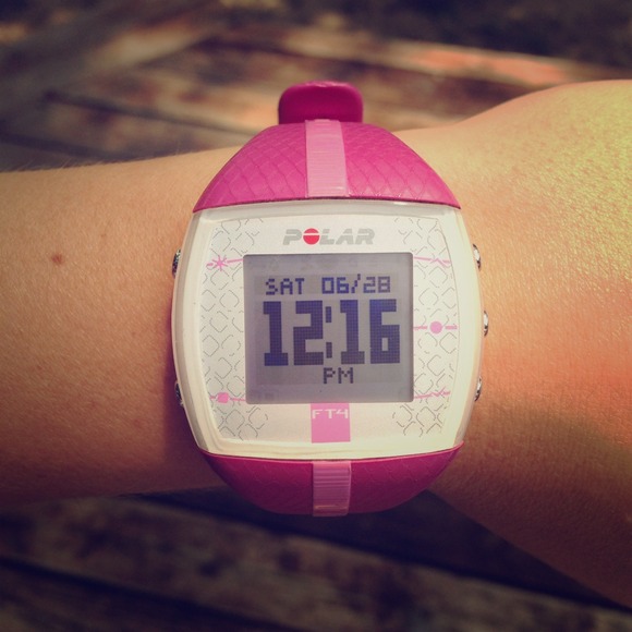 Pink polar watch and under armour top