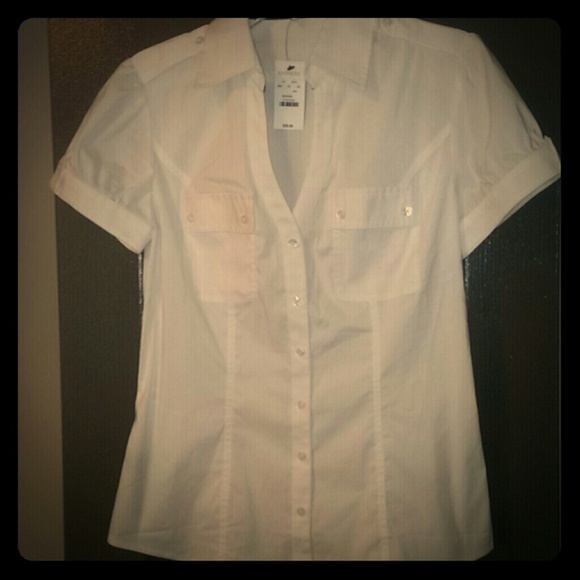 New Express M Bright White Short Sleeve Buttondown