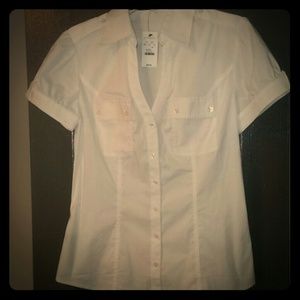 New Express M Bright White Short Sleeve Buttondown