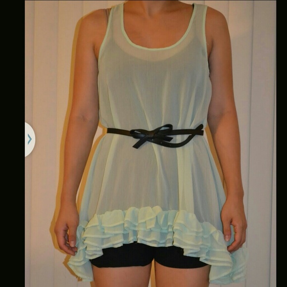 Mint green ruffle sheer top cute nwot