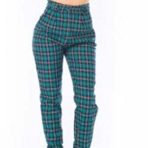 High waisted green plaid pants